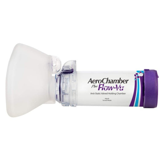 AeroChamber Plus® Flow-Vu® Morada Adulto Máscara pequeña