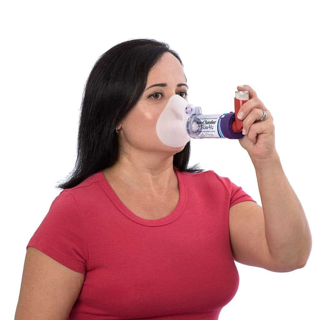 AeroChamber Plus® Flow-Vu® Morada Adulto Máscara pequeña